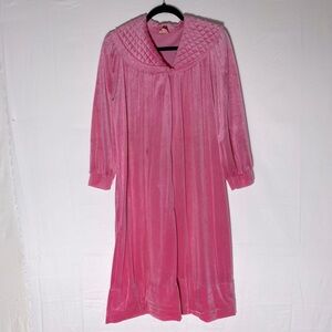 Vintage Sanway Pink Velour Quilted Collar Dressing Gown Robe M